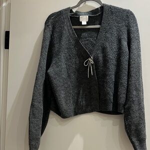 H&M Charcoal Cardigan with Bow Accent